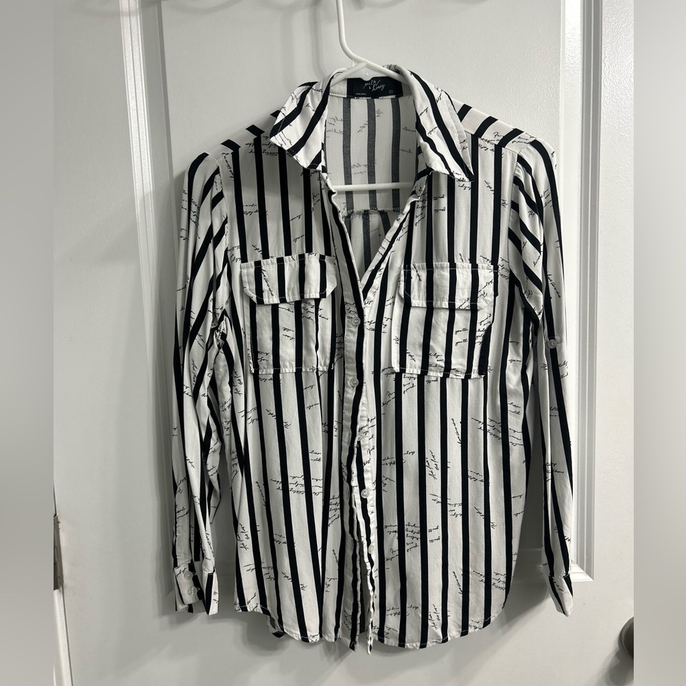 Zara Black and White Striped Casual Shirt